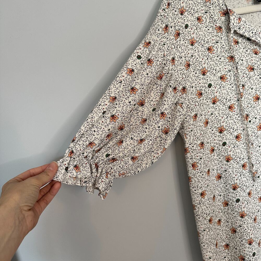 Ann Taylor Paisley Mixed Media Tie Neck Blouse Size Small Floral Ruffle Sleeve - Picture 4 of 10